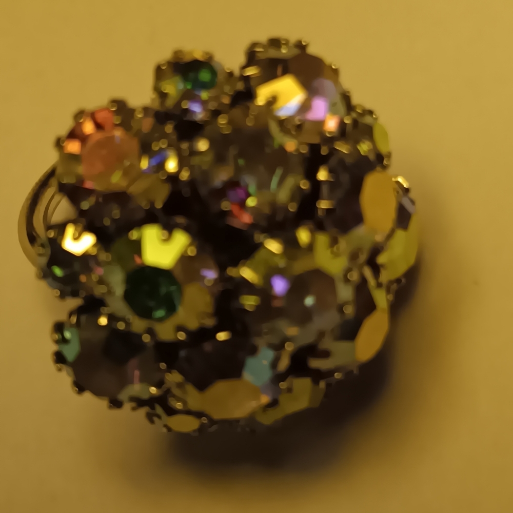GORGEOUS VINTAGE AB RHINESTONE ADJUSTABLE RING EC - Picture 5 of 12